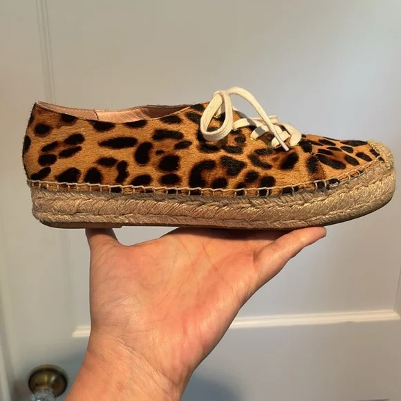 J Crew calf hair lace up espadrille sneakers in Rich Mahogany leopard print - Picture 11 of 16
